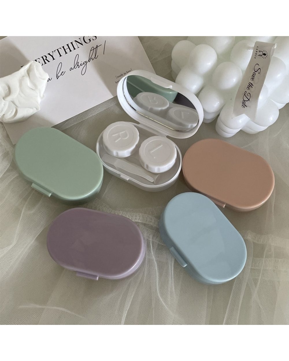 Smooth Candy Color Portable Mini Contact Lens Case For Travel Lady Holder Storage Eye Care Container With Mirror Lenses front-1