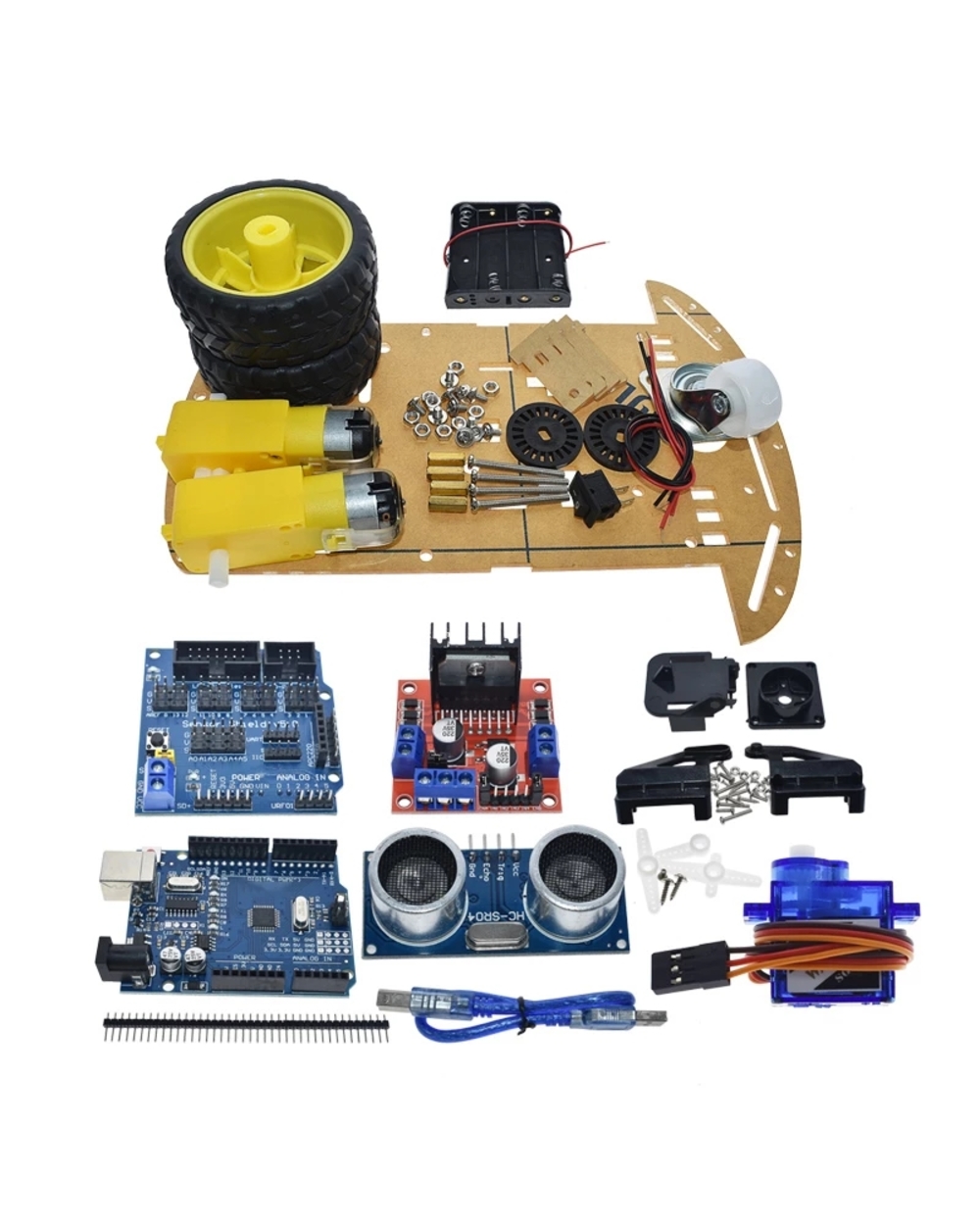 New Avoidance Tracking Motor Smart Robot Car Chassis Kit Speed Encoder Battery Box 2Wd Ultrasonic Module For Arduino Un front-2