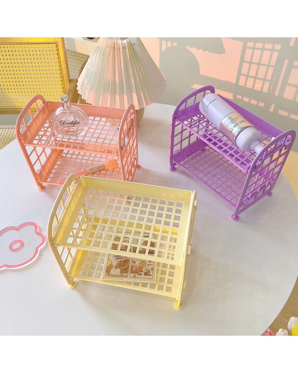Macron Double Layer Shelf Desktop Organizer Stationary Storage Rack 2 Tier Shelf Holder Finishing Room Rack front-1