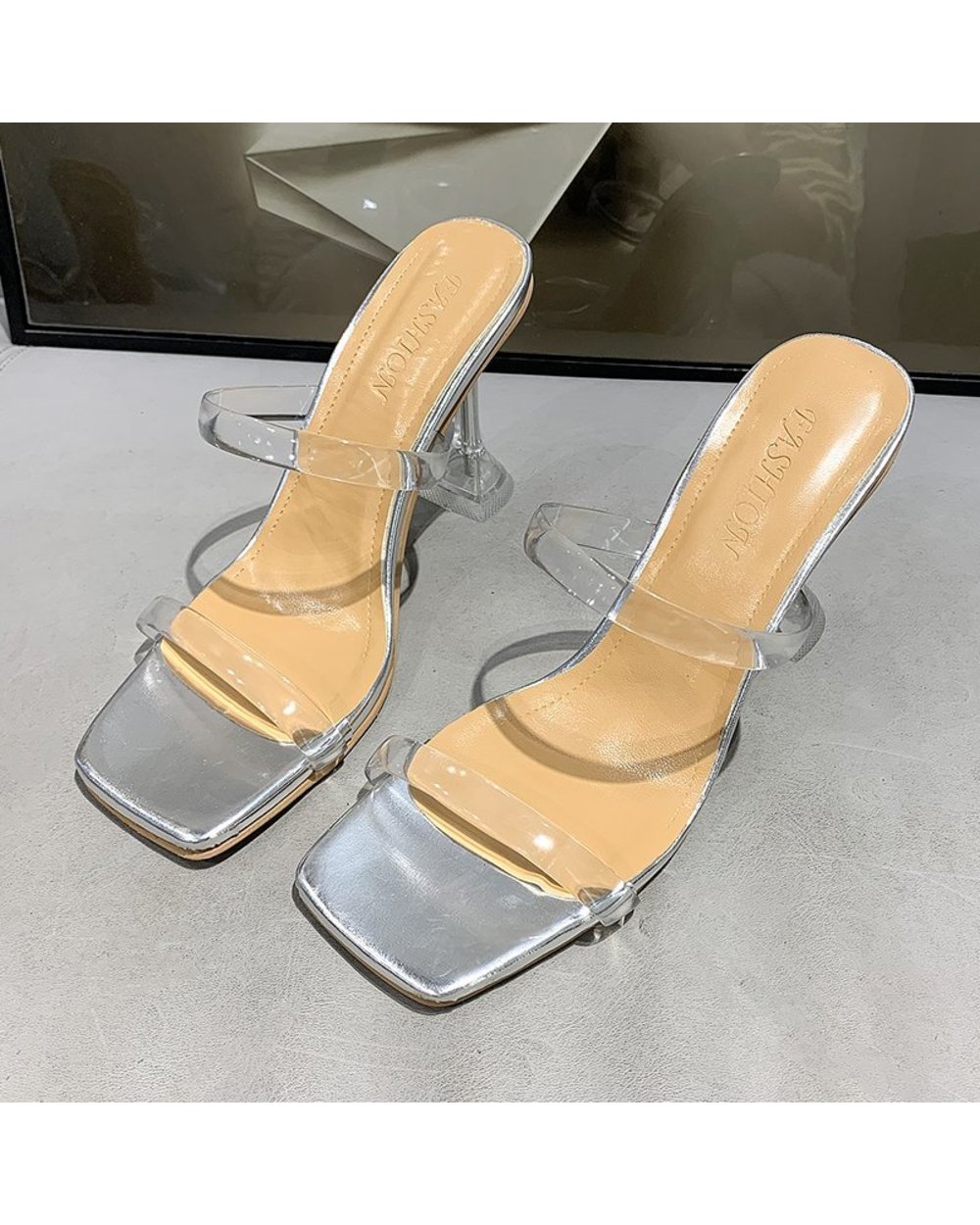 Sexy Transparent Slippers Summer High Heels Square Toe Clear Party Shoes front-4