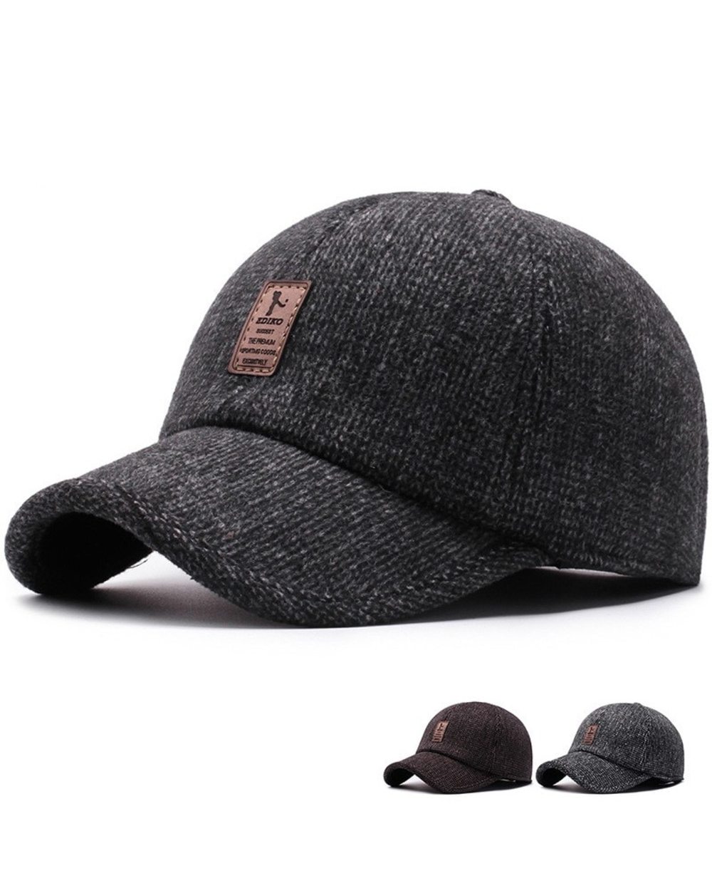Winter Ears Protected Men Woolen Baseball Cap Women Solid Snapback Label Stick Sunhat Outdoor Hip Hop Baseball Hats Cas front-3
