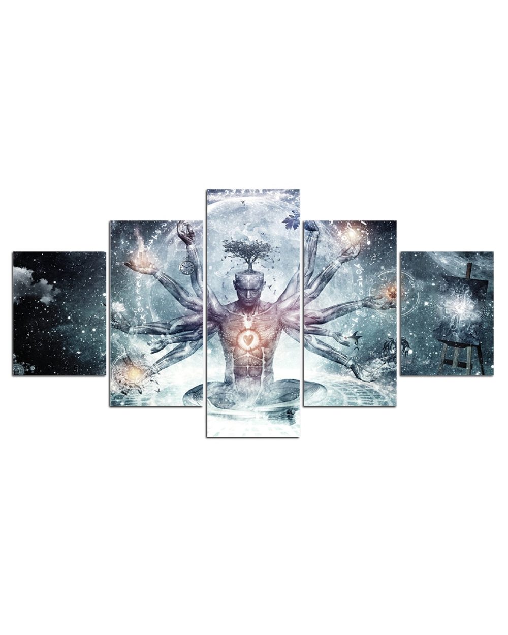Buddha in Abstract Universe Starry Sky Picture Print Buddha 5 Panel Canvas Art Wall Decor front-0