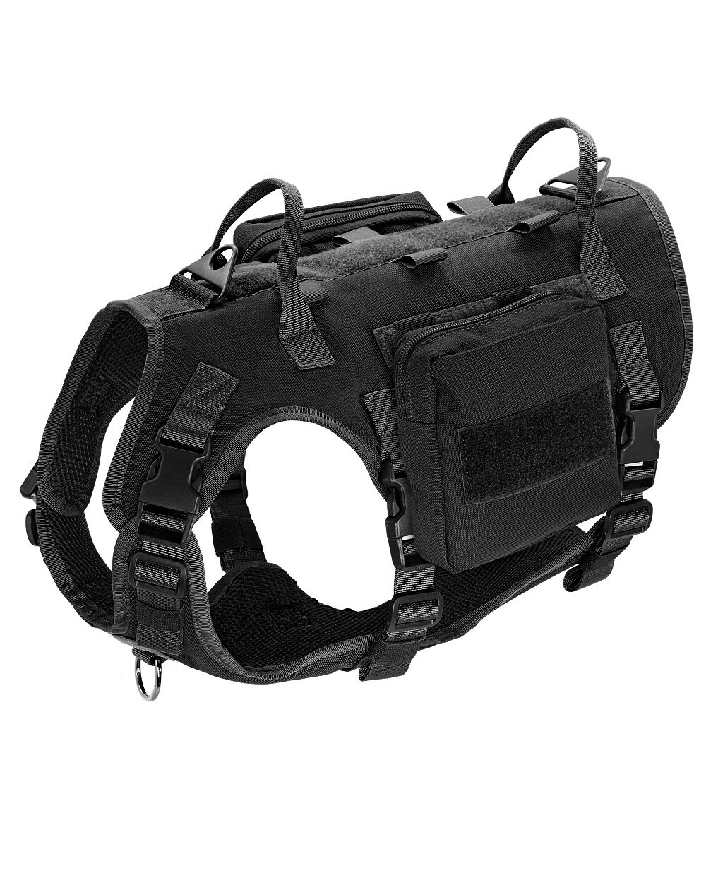 Dog Tactical Harness Molle Vest Adjustable Military Pet Training Harness For Medium Large Dogs With 2 Detachable Pouches front-3