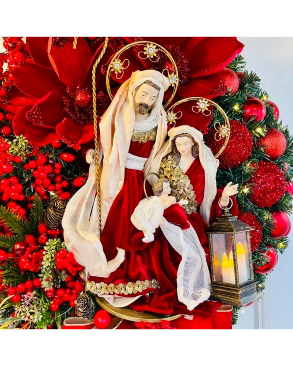 2022 Sacred Christmas Wreath with Lights Artificial Hanging Ornaments Front Door Decorations Merry Christmas Tree Wreath front-1