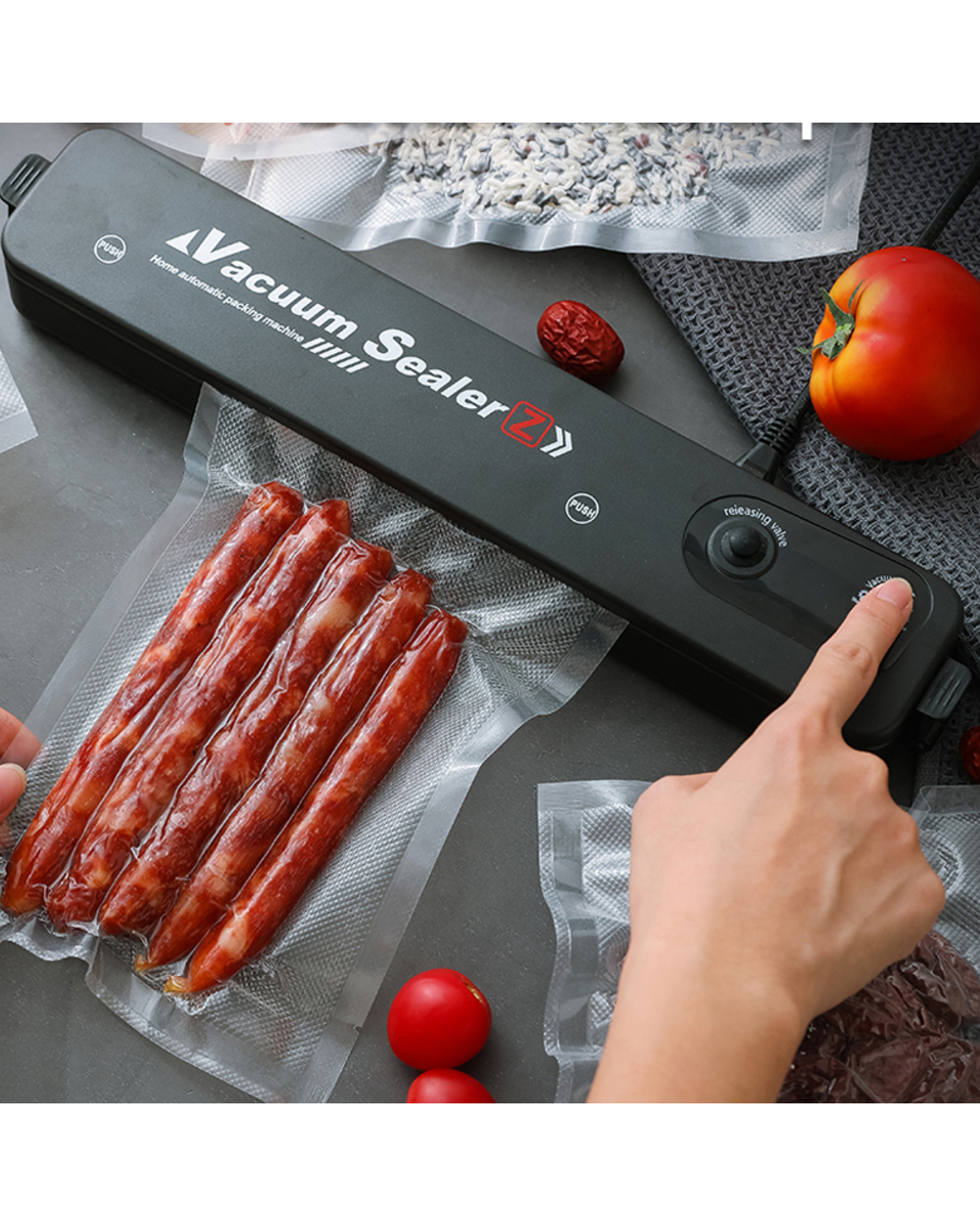 220V/110V Kitchen Vacuum Food Sealer Automatic Commercial Household Food Vacuum Sealer Packaging Machine With Bags For front-2