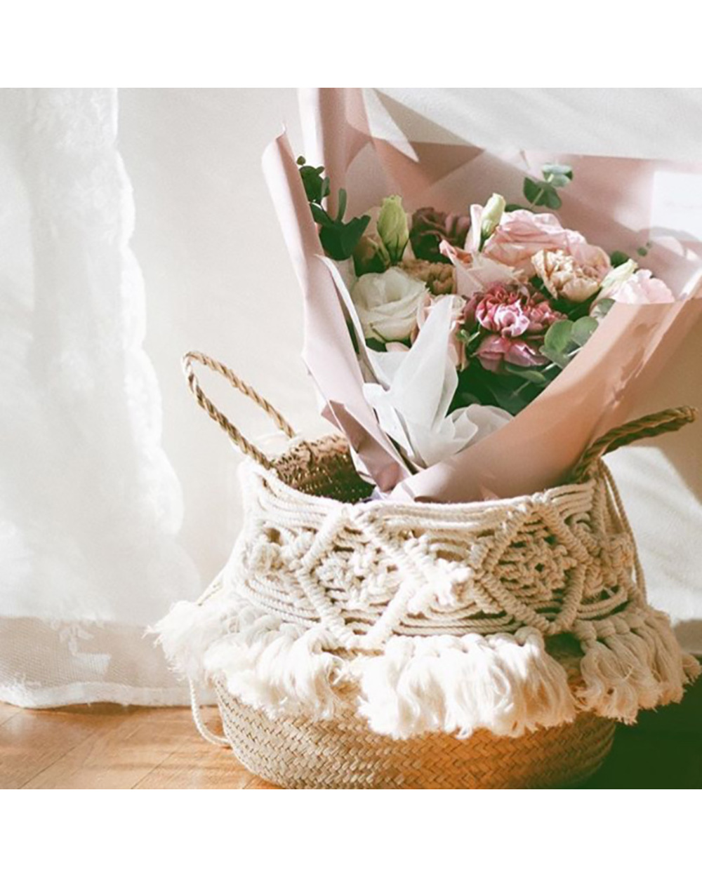 Nordic Macrame Home Organizer Plant Basket Woven Wicker Basket Boho Decor Seagrass Garden Flower Pots Storage Rattan front-2