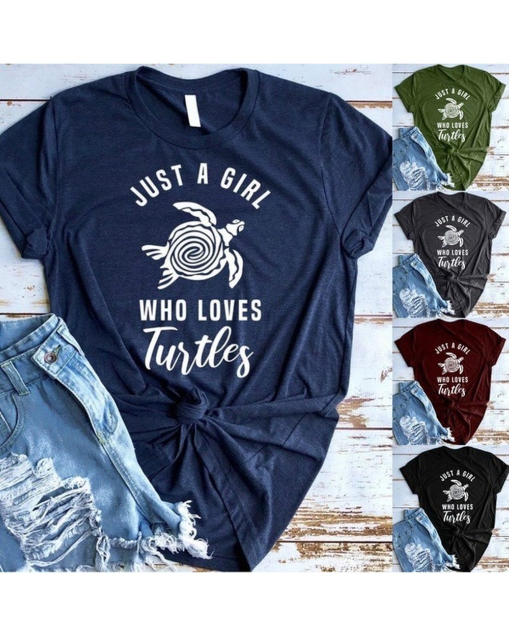 Just A Girl Love Turtle Print T Shirt Women Short Sleeve O Neck Loose Tshirt Summer Women Tee Shirt Tops Camisetas Mujer front-0