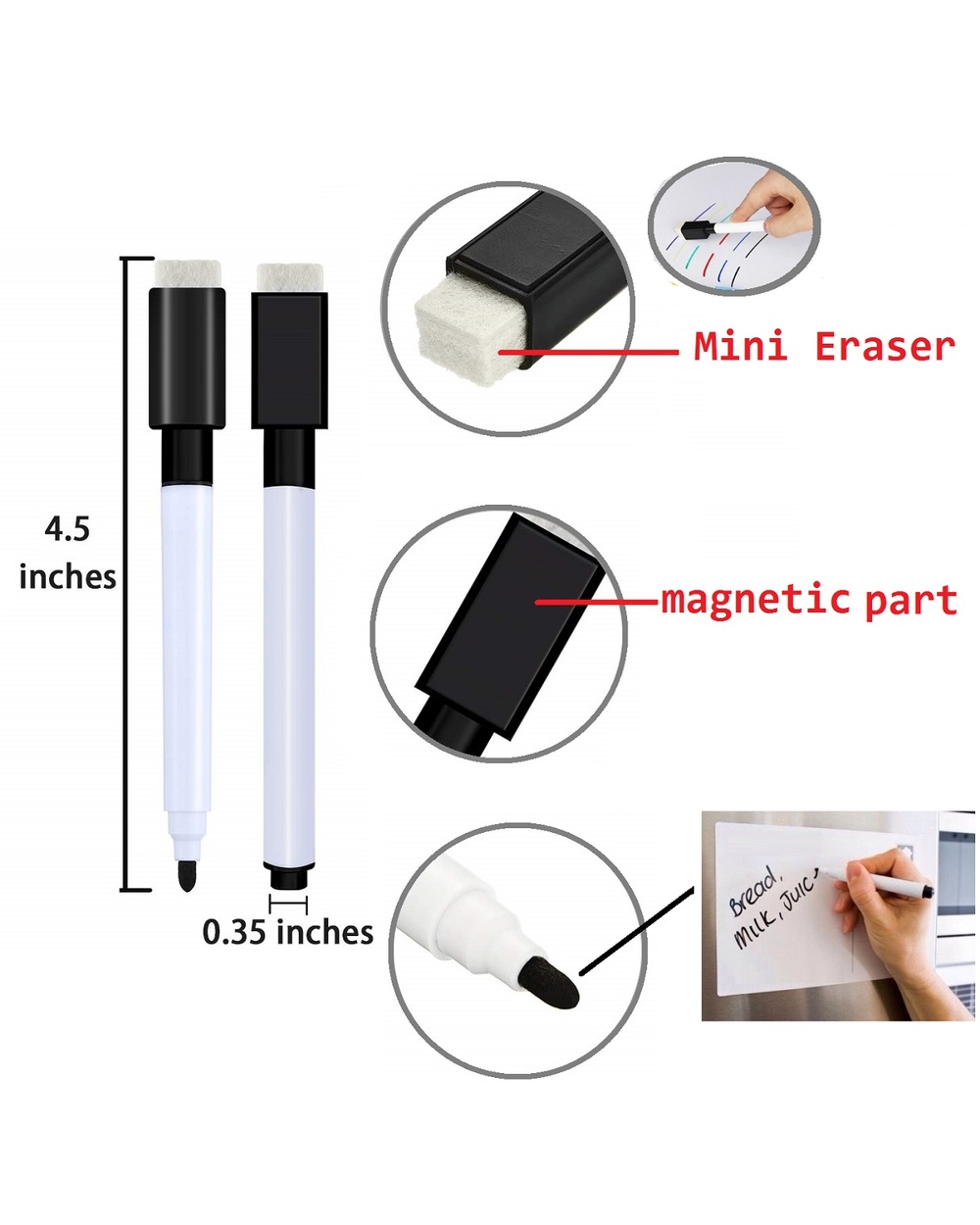 8Pcs Water-Colour Brush Whiteboard Marker Pens White Board Dry-Erase Pen With Eraser Magnetic Markers Writing Water Col front-5