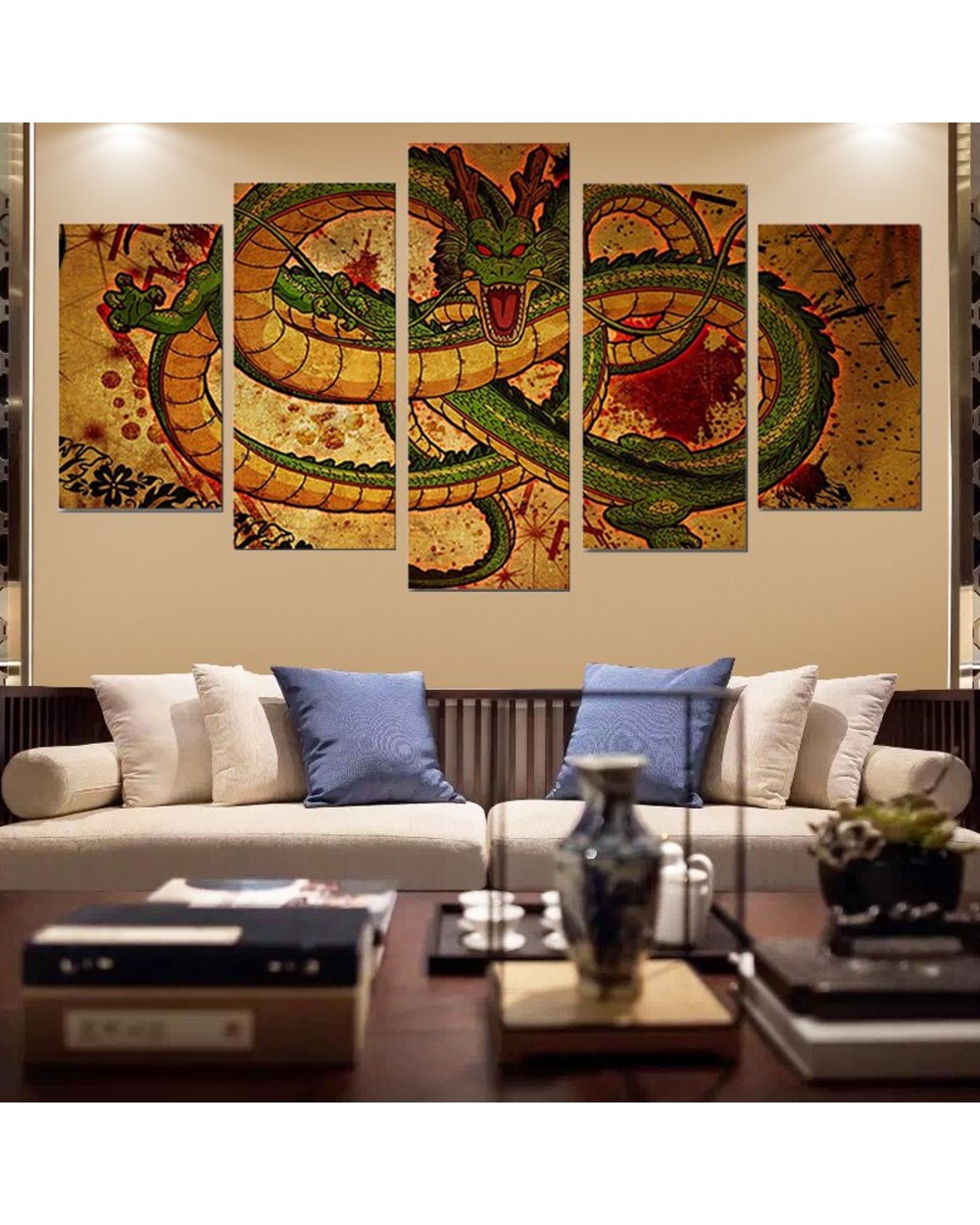 Animation Qinglong Picture Print Abstract 5 Panel Canvas Art Wall Decor front-0