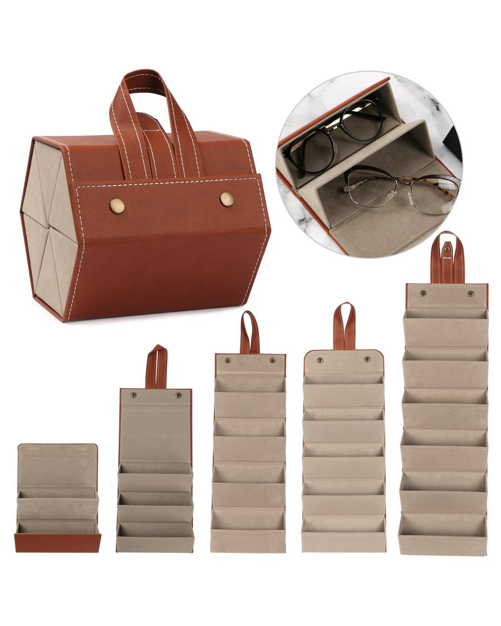 2/3/4/5/6 Multi-Slot Portable Glasses Organizer Multi-Slot Eyeglasses Storage Display Travel Folding Sunglasses Pu Leat front-0