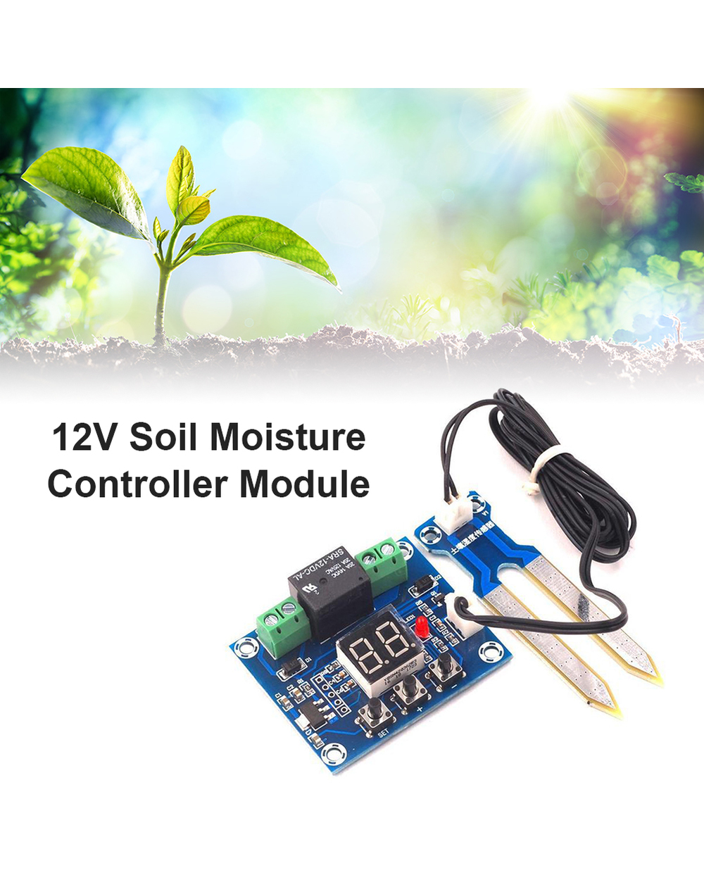 Xh-M214 12V Soil Humidity Sensor Controller Irrigation System Automatic Watering Module Digital Display Humidity Contro front-2