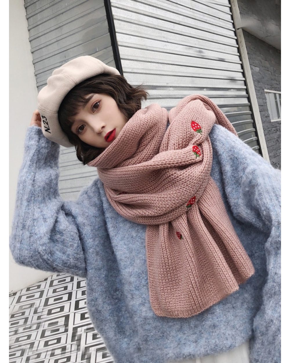 Imitation Cashmere Women Winter Scarf Strawberry Bandana Thick Wrap Shawl Lady Femme Mujer Preppy Style Bufandas Stoles front-2