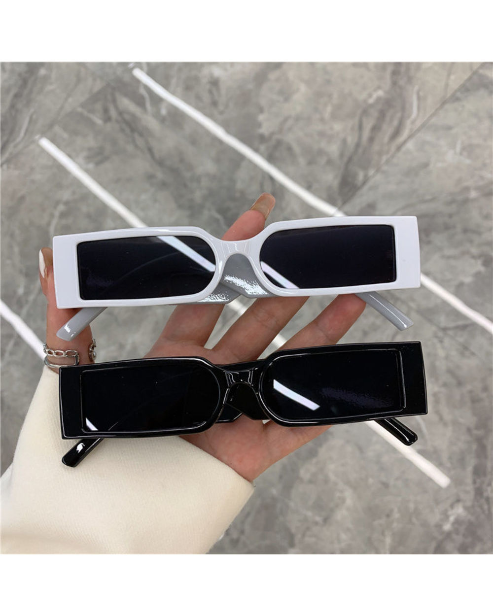 Rectangle Frame Fashion Sunglasses Hip Hop 2022 Vintage Designer Black Shades Small Frame Glasses Luxury For Men Women front-0