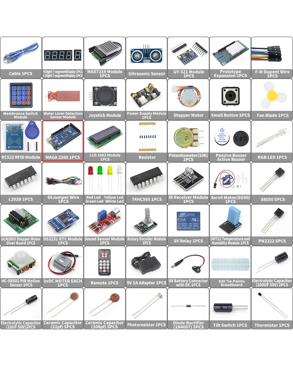Eqv Mega 2560 Project The Most Complete Starter Kit For Arduino Mega2560 Nano With Lcd1602 Iic / Ultrasonic Sensor / Tu front-2
