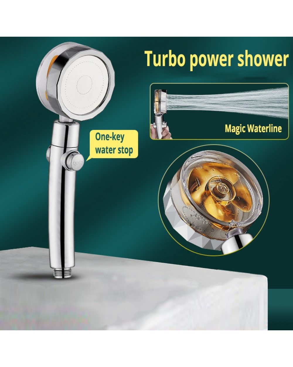 Rainfall Turbo Fan Shower Head 360 Rotating High Pressure Water Saving Handheld front-0