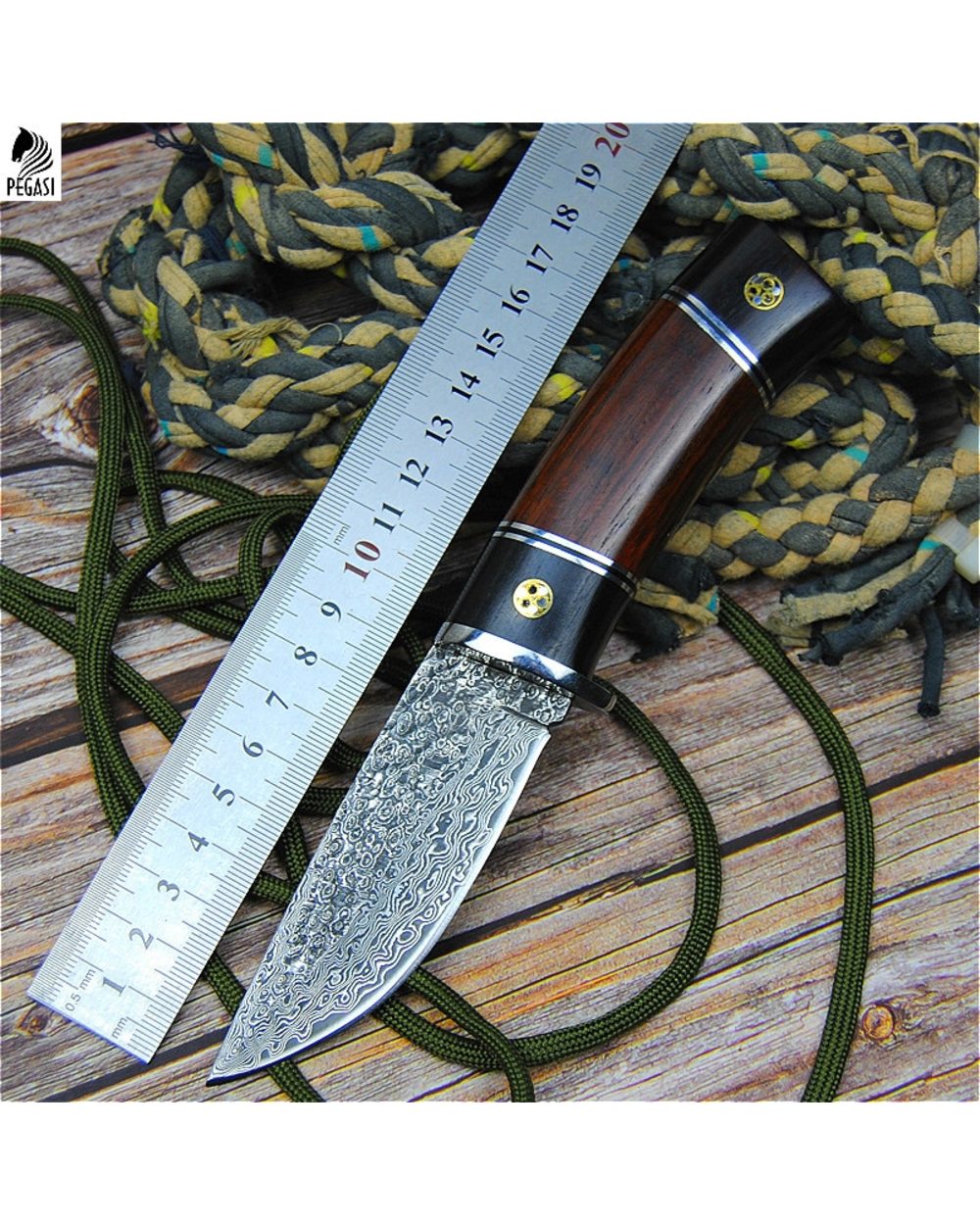 Damascus hunting knife tactics straight knife outdoor camping Damascus knife ebony handle straight knife front-3