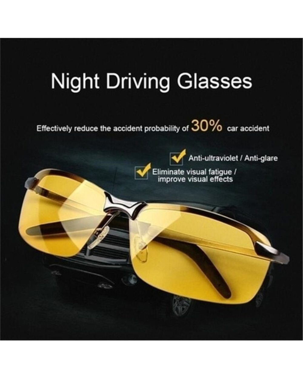 Yellow High-End Night Vision Driving Glasses Polarized Uv Sunglasses Pc Ultralight Driver Mirror Outdoor Driving Goggle front-4