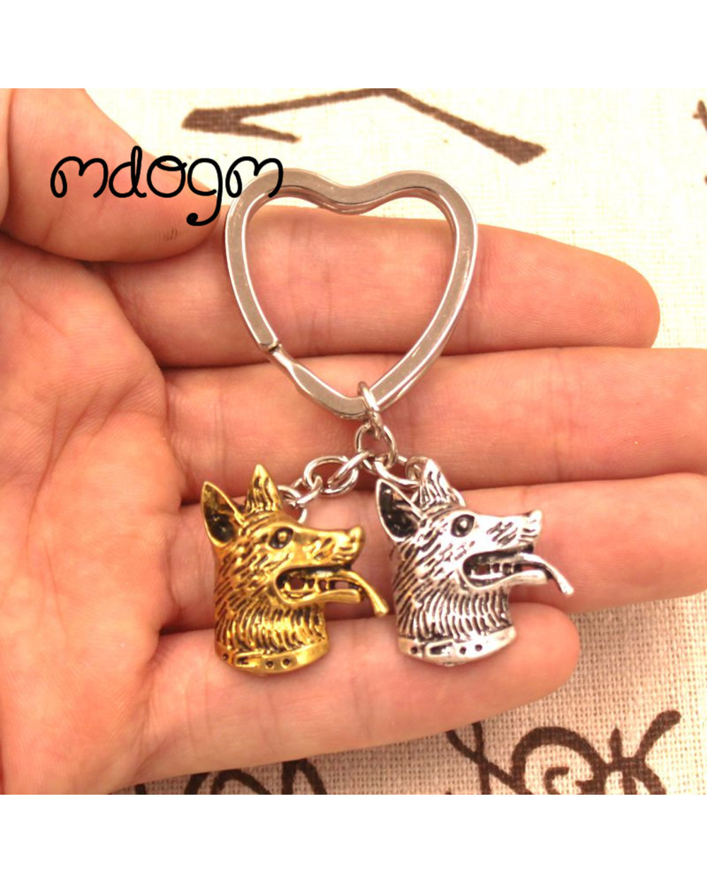 German Shepherd Dog Animal Gold Silver Plated Metal Pendant Keychain For Bag front-1