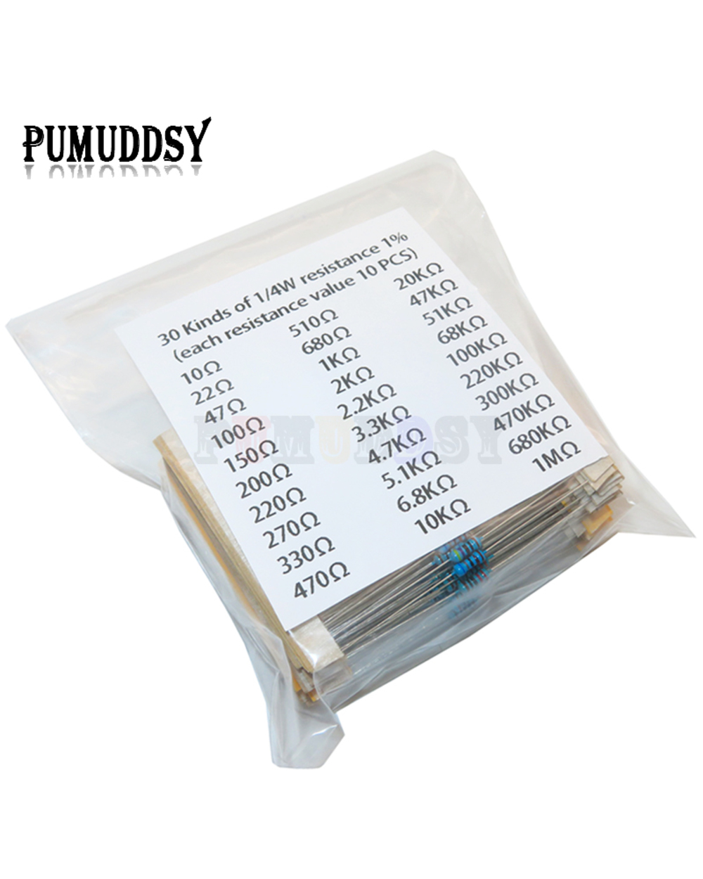 600Pcs/Set 30 Kinds 1/4W Resistance 1% Metal Film Resistor Pack Assorted Kit 1K 10K 100K 220Ohm 1M Resistors 300Pcs/Set front-1
