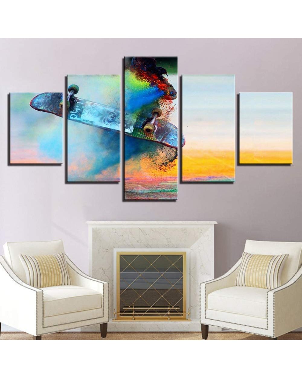 Popular Skateboard Dust Color Abstract Picture Print Sports 5 Panel Canvas Art Wall Decor front-1
