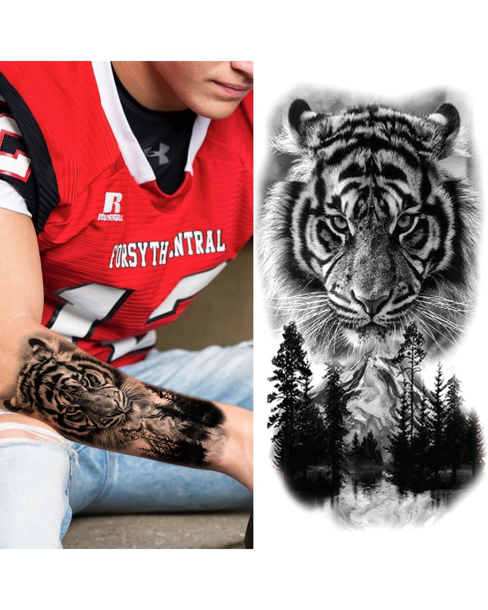Black Forest Tattoo Sticker For Men Women Children Tiger Wolf Death Skull Temporary Tattoo Fake Henna Skeleton King front-4