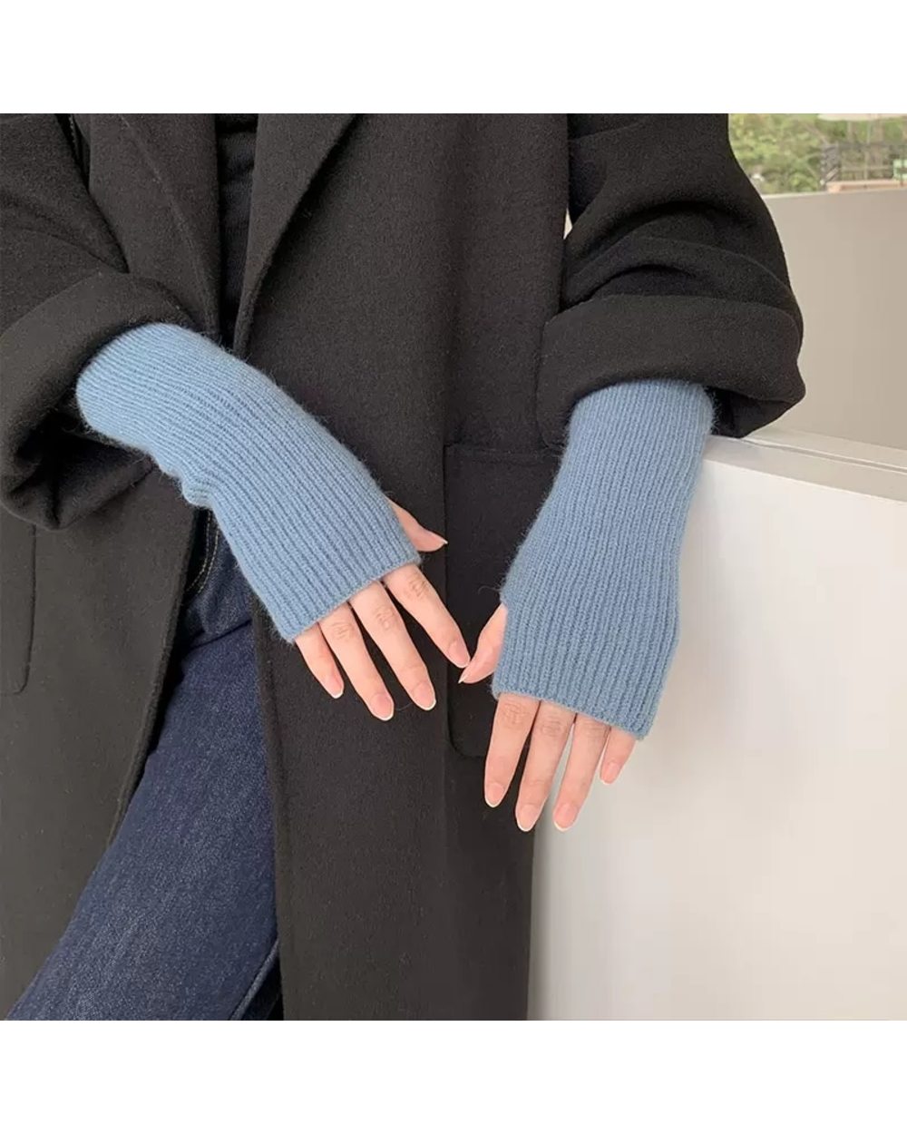 Winter Women Men Warm Fingerless Mitten Knitted Wool Gloves Solid Color Stretch Mittens Exposed Finger Short Cashmere G front-3