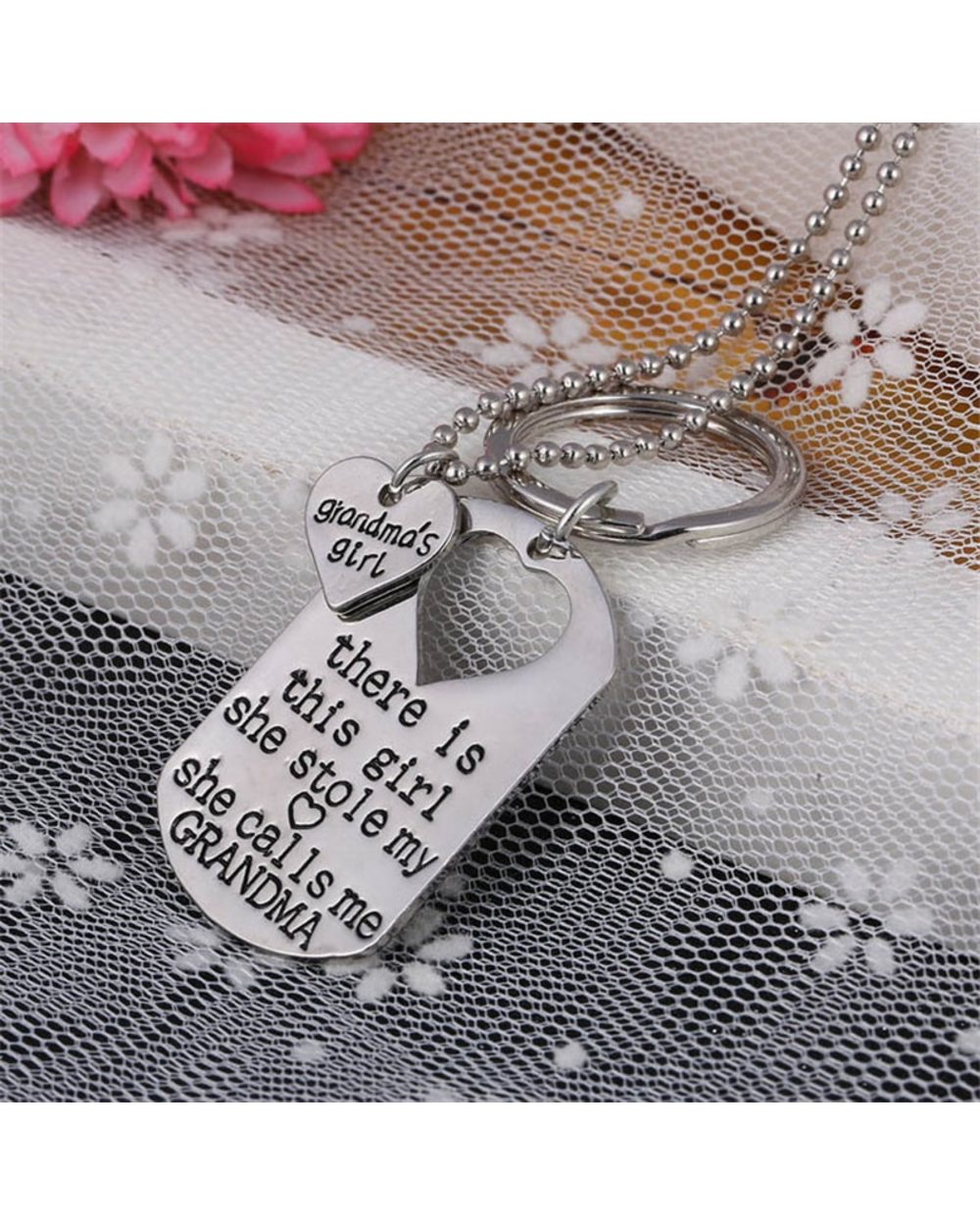 There is This Girl Who Stole My Heart She Calls Me Mommy/Daddy/Grandma/Grandpa -Necklace & Keychain Set for your girls front-5