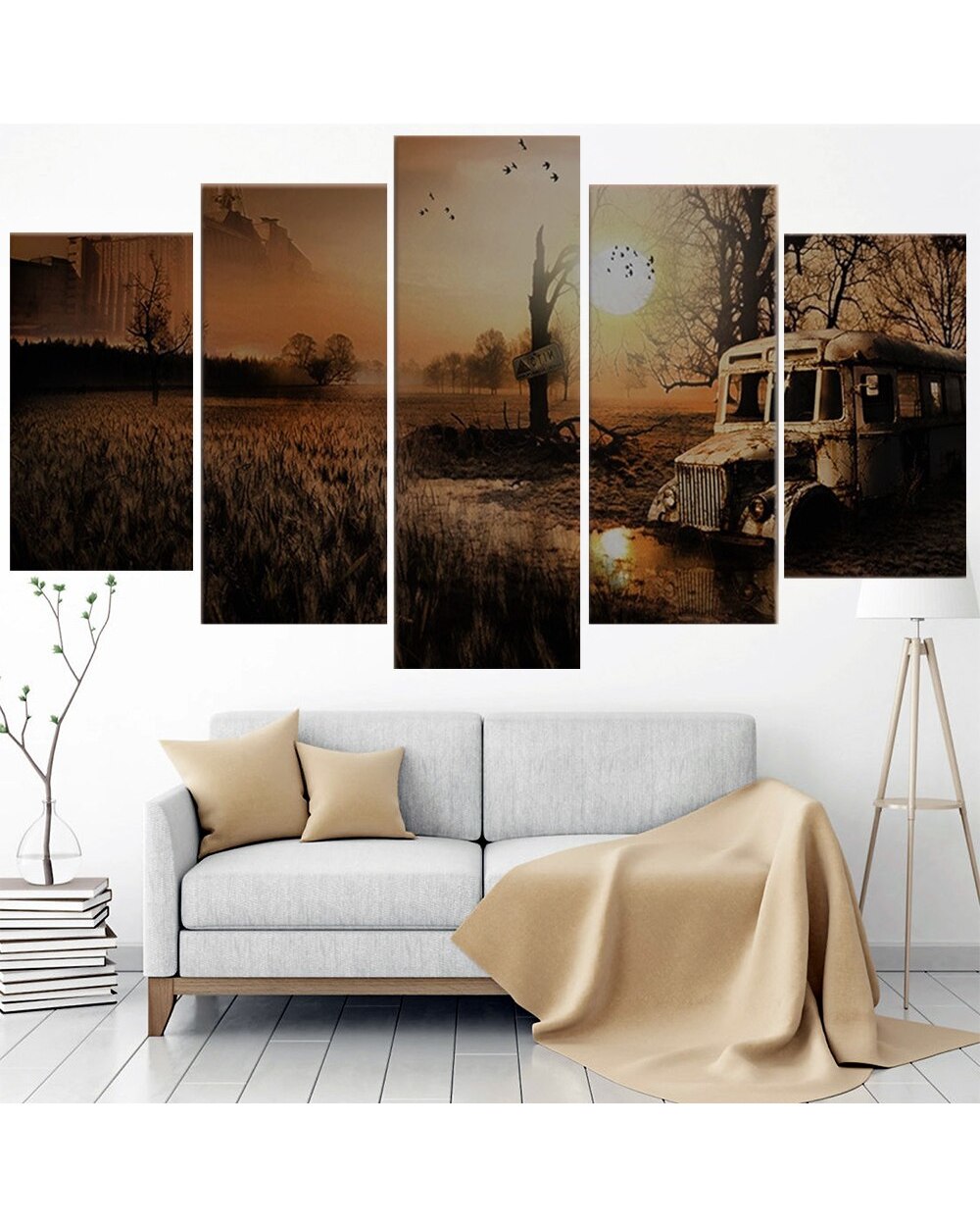 Velvet Assassin Landscape Picture Print Abstract 5 Panel Canvas Art Wall Decor front-0