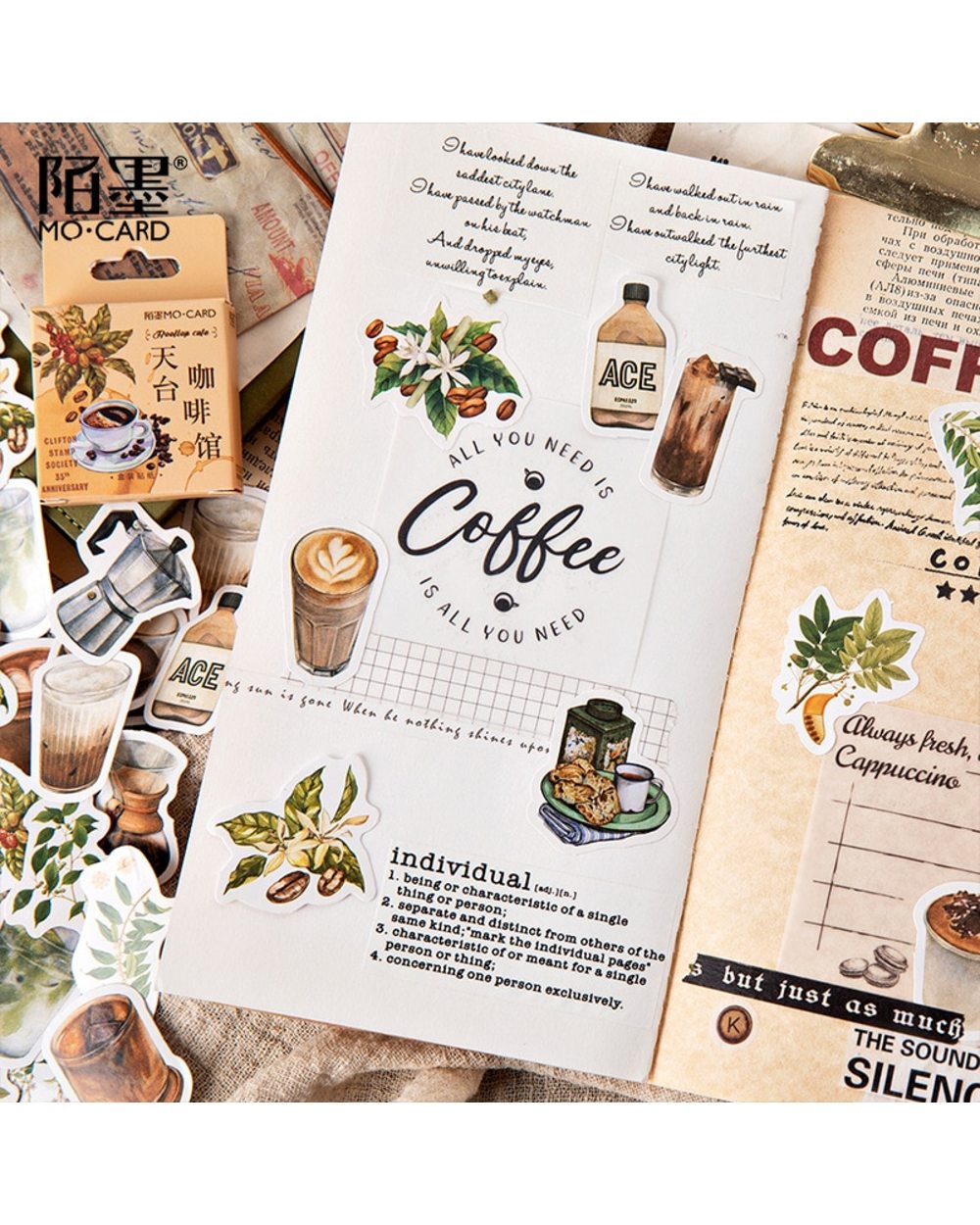 45pcs/pack Vintage Rooftop Coffee Shop Stickers Set Scrapbooking Stickers For Journal Planner DIY Crafts front-2