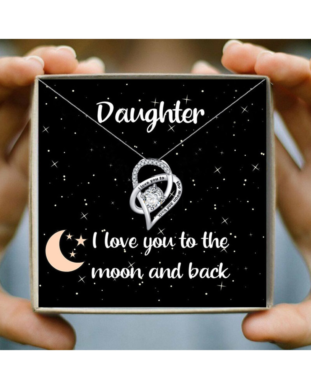 Aesthetic Heart Crystal Pendant Necklace I Love You To The Moon And Back Necklaces for Family Christmas Gift To Daughter front-0