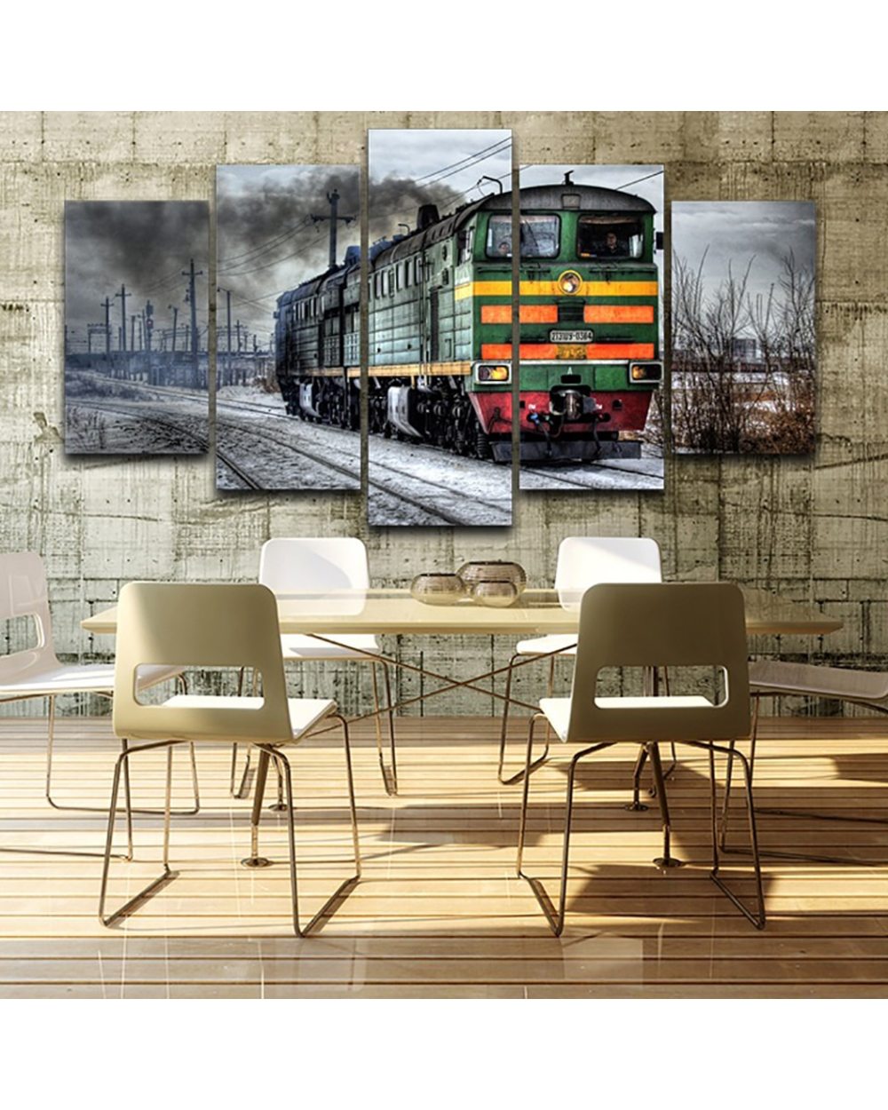 Tableau Old Locomotive Landscape Modern Picture Print Abstract 5 Panel Canvas Art Wall Decor front-3