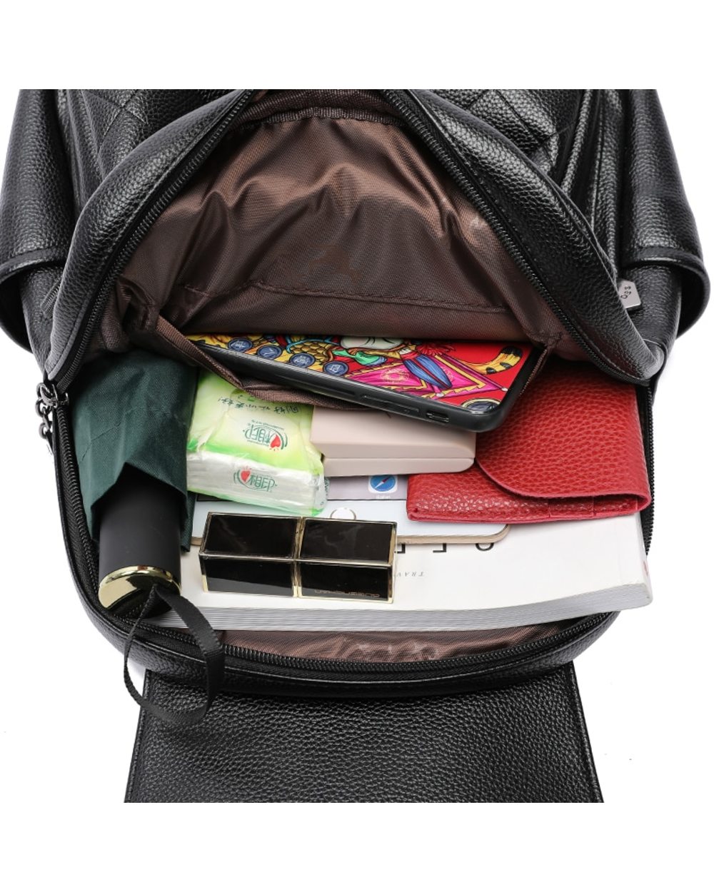 Backpack High Quality Leather Bags For Women Large Capacity Travel Diamond Lattice Bag front-3