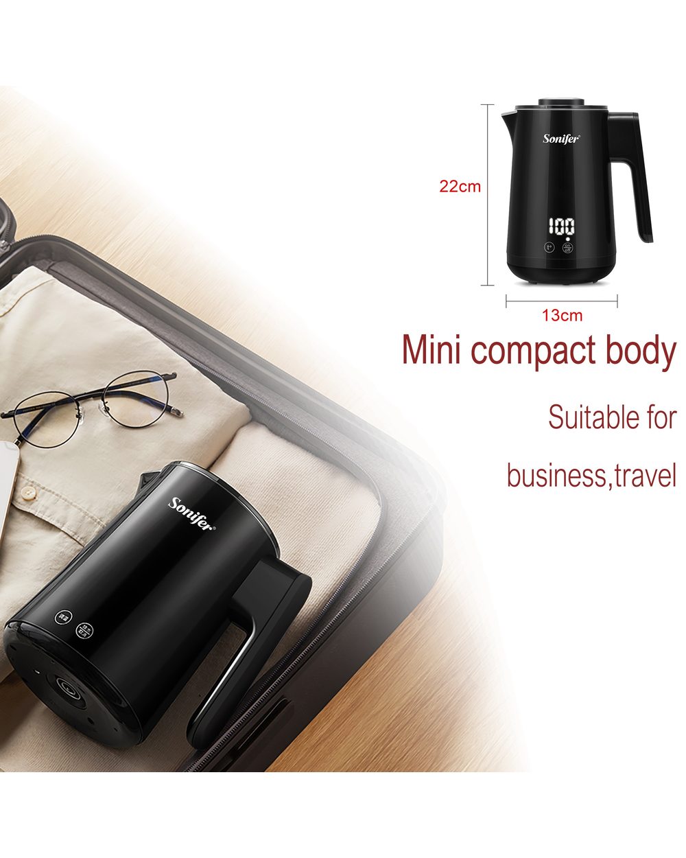 Travel Electric Kettle Tea Coffee 0.8L With Temperature Control Keep-Warm Function Appliances Kitchen Smart Kettle Pot front-2