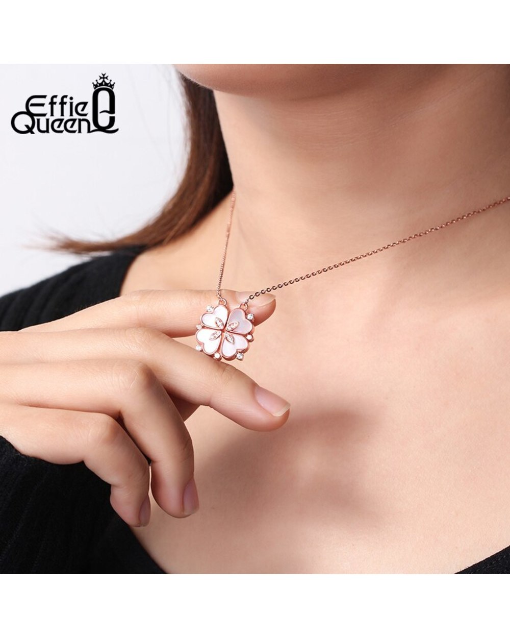 To My Mommy Necklace Gift for Mom Mother Of Pearl Clover Heart Necklace 925 Sterling Silver Jewelry for Woman front-4