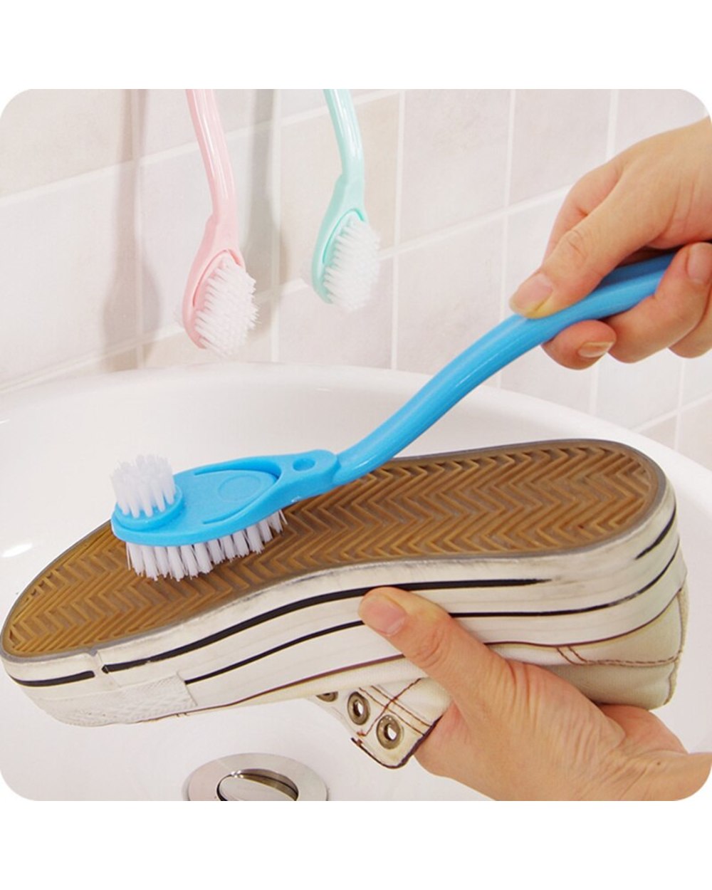 New Double Long Handle Shoe Cleaning Brush Shoe Cleaner Washing Toilet Lavabo Dishes front-1