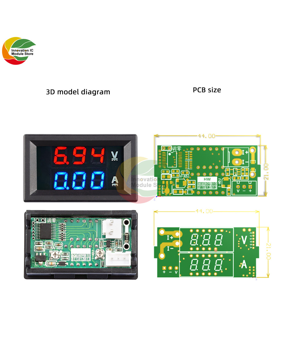 High Quality Dc100v 1A Adjustable Dual Display Digital Voltage Ammeter Head Blue/Red+Red/Red Amplifier Dual Digital Vol front-4