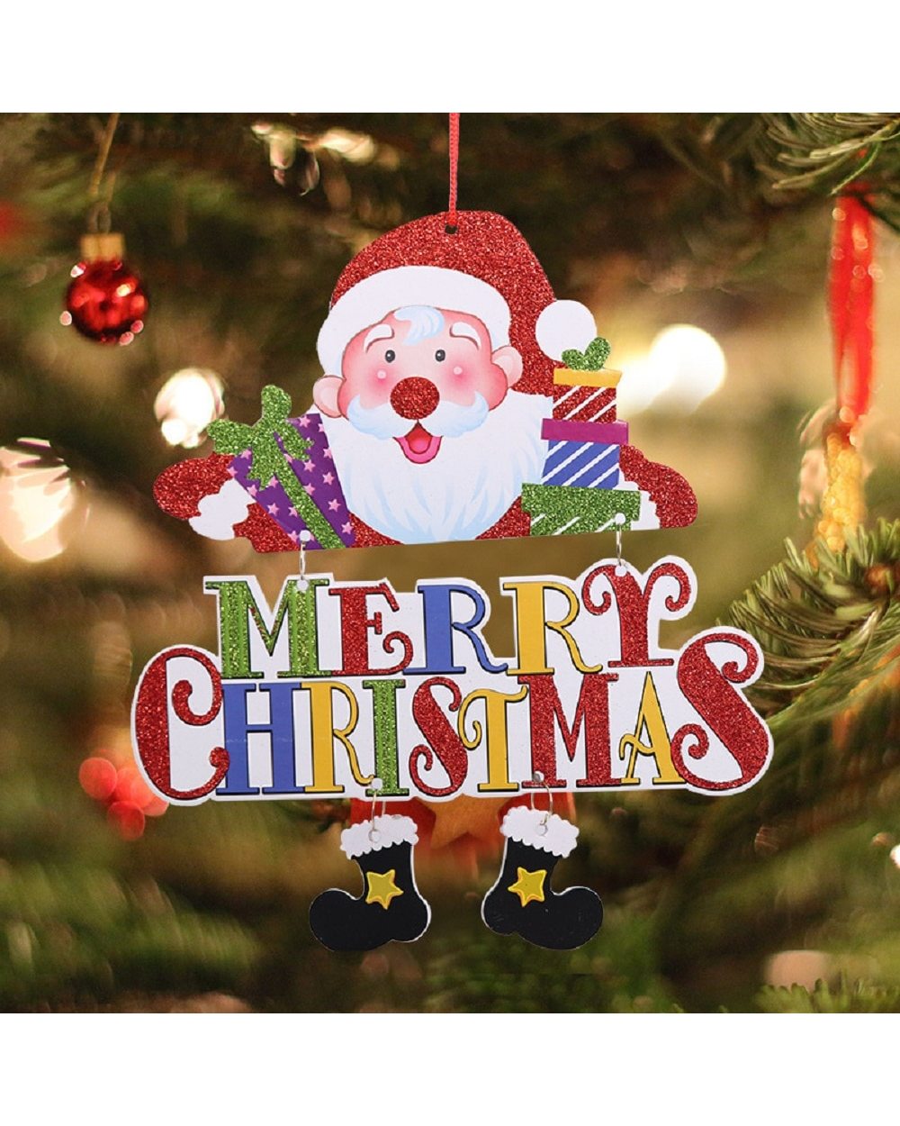 1Pc Glitter Hanging Merry Christmas Pendants Santa Claus Snowman House Door Sign 2022 New Year Party Navidad Noel front-0