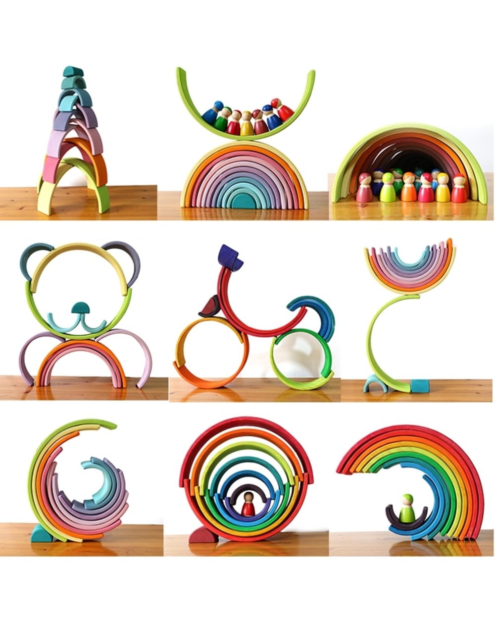 Baby Large Rainbow Stacker Stacking Waldorf Dolls Games Kids Creative Building Blocks Montessori Educational Wooden Toy front-0
