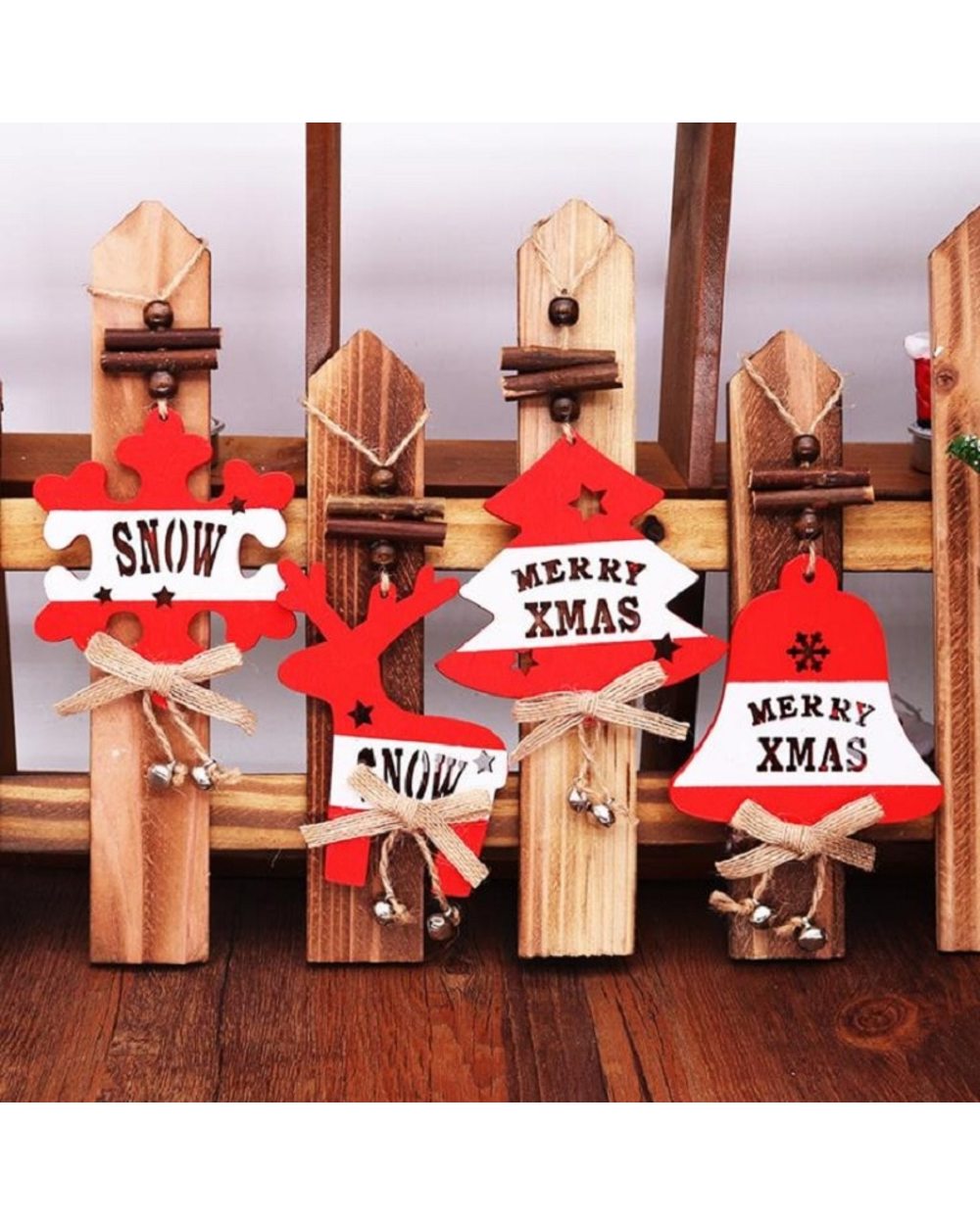 1Pc Natural Christmas Wooden Pendent Merry Xmas Snow Hanging Ornament Xmas Tree Decoration Navidad Noel Party Kids Gift front-0