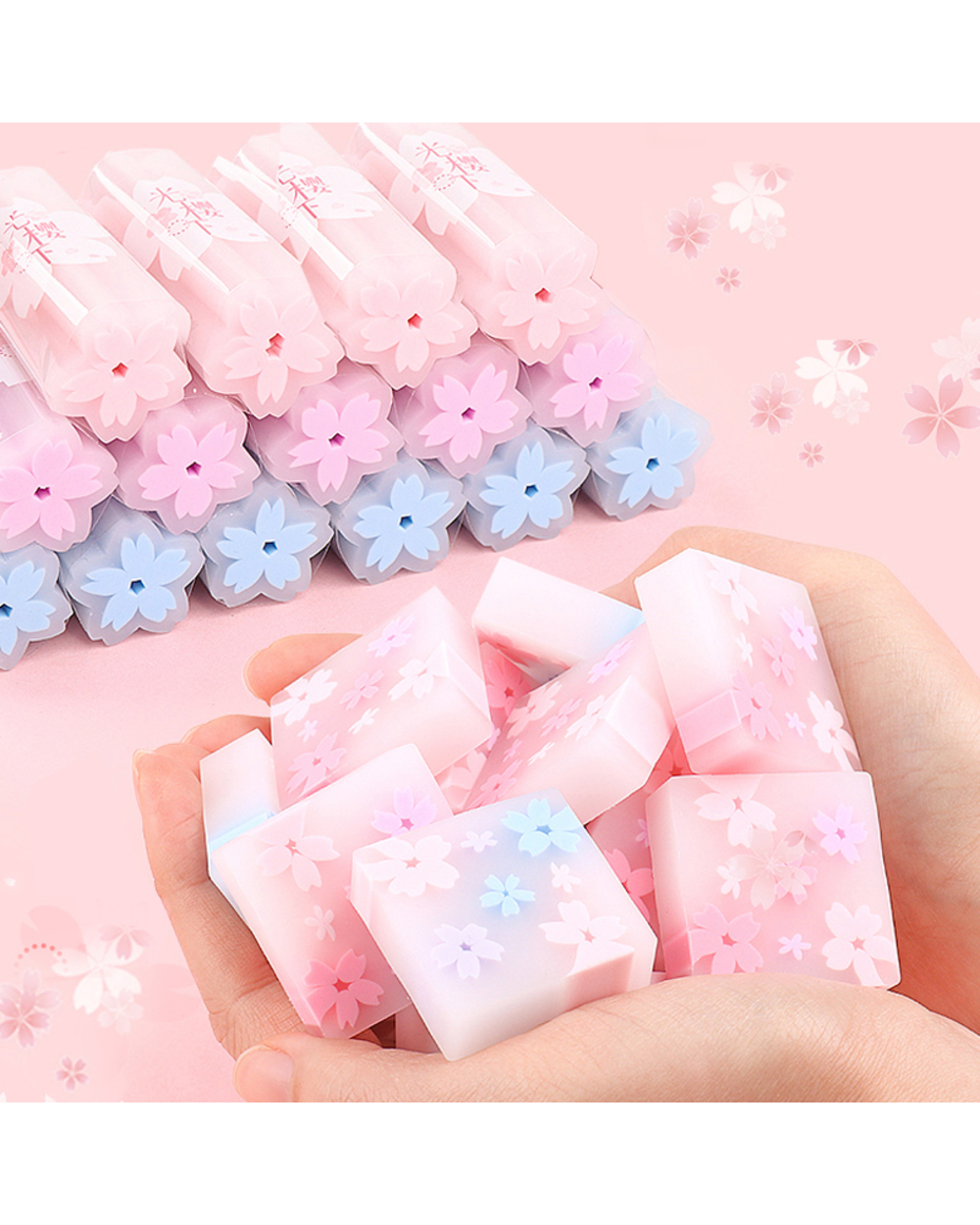 1 Pcs Cute Pink Sakura Eraser Cherry 2B Eraser Material Escolar Kawaii Stationery School Supplies Papelaria Gift For St front-1