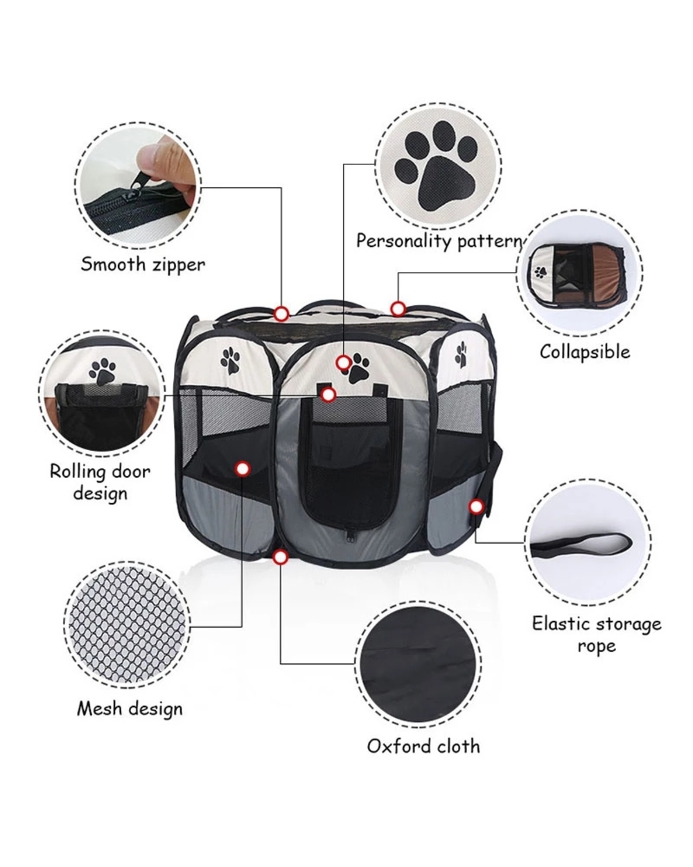 Portable Folding Pet Tent Dog House Octagonal Cage For Cat Tent Playpen Puppy Kennel Easy Operation Fence Outdoor Big D front-2