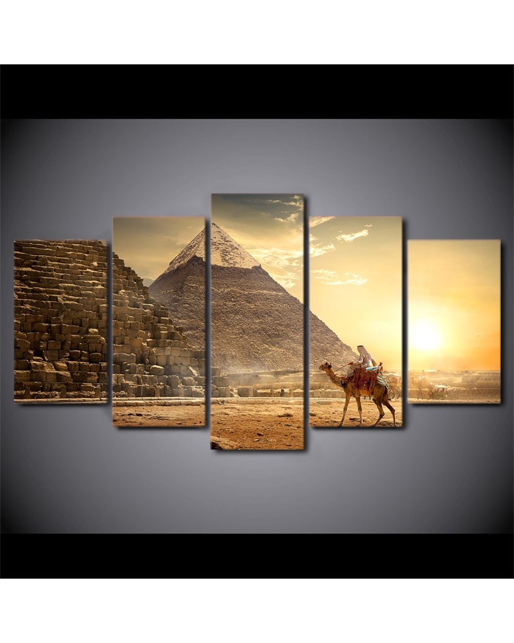 Ancient Egypt Pyramid Painting Pharaoh Posters Scenery 5 Panel Canvas Art Wall Decor front-1