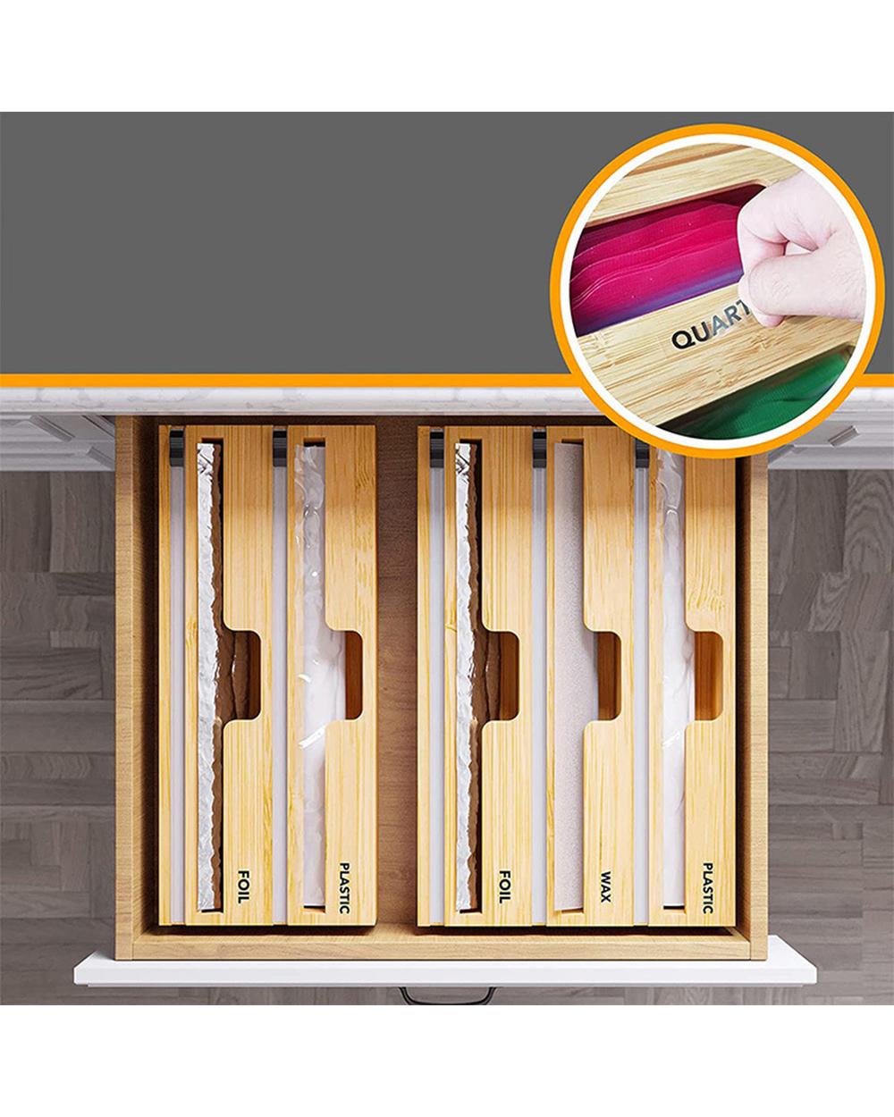 2022 New Kitchen Storage Plas Tic Wrap Dispenser With Cutter Bamboo Wood Wrap Dispenser Fresh-Keeping Box Home Kitchen front-5
