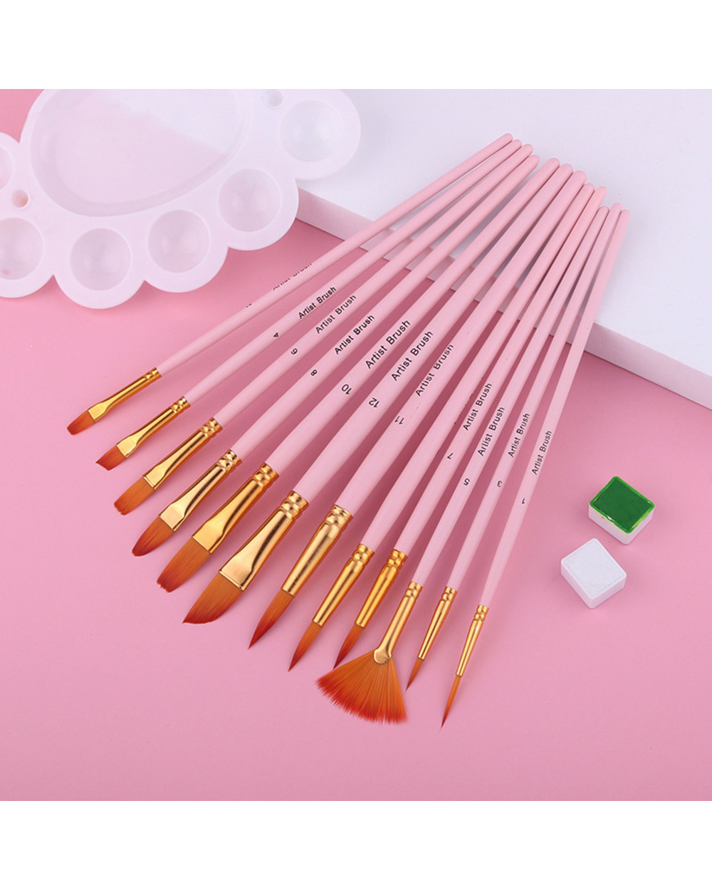 12Pcs Nylonhair Paint Brush Set For Acrylic Painting Professional Watercolor Brush For Drawing Art Supplies Stationery front-0