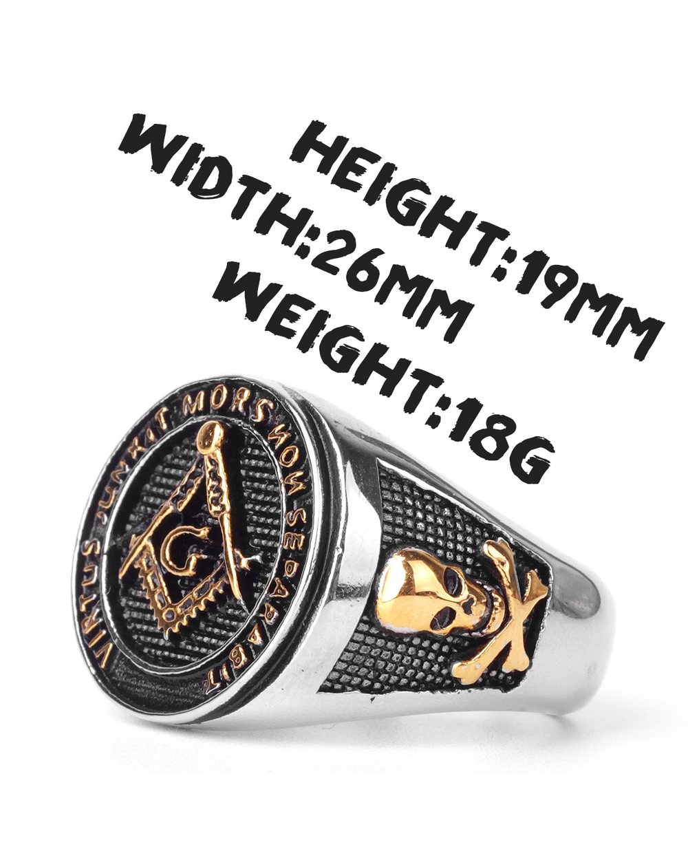 Freemasonry Skull Stainless Steel Masonic Rings front-6