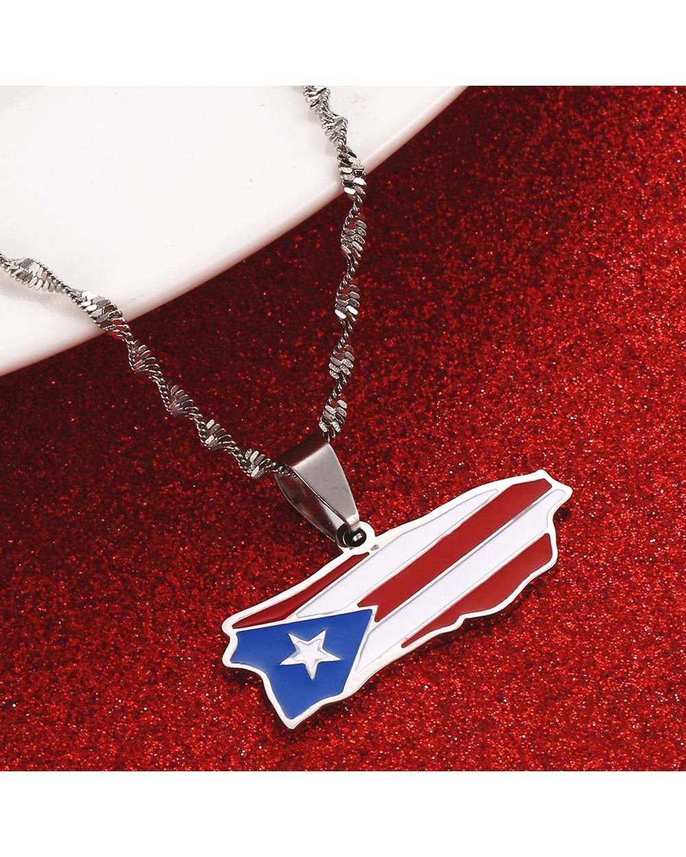 Stainless Steel Fashion Puerto Rico Map front-3