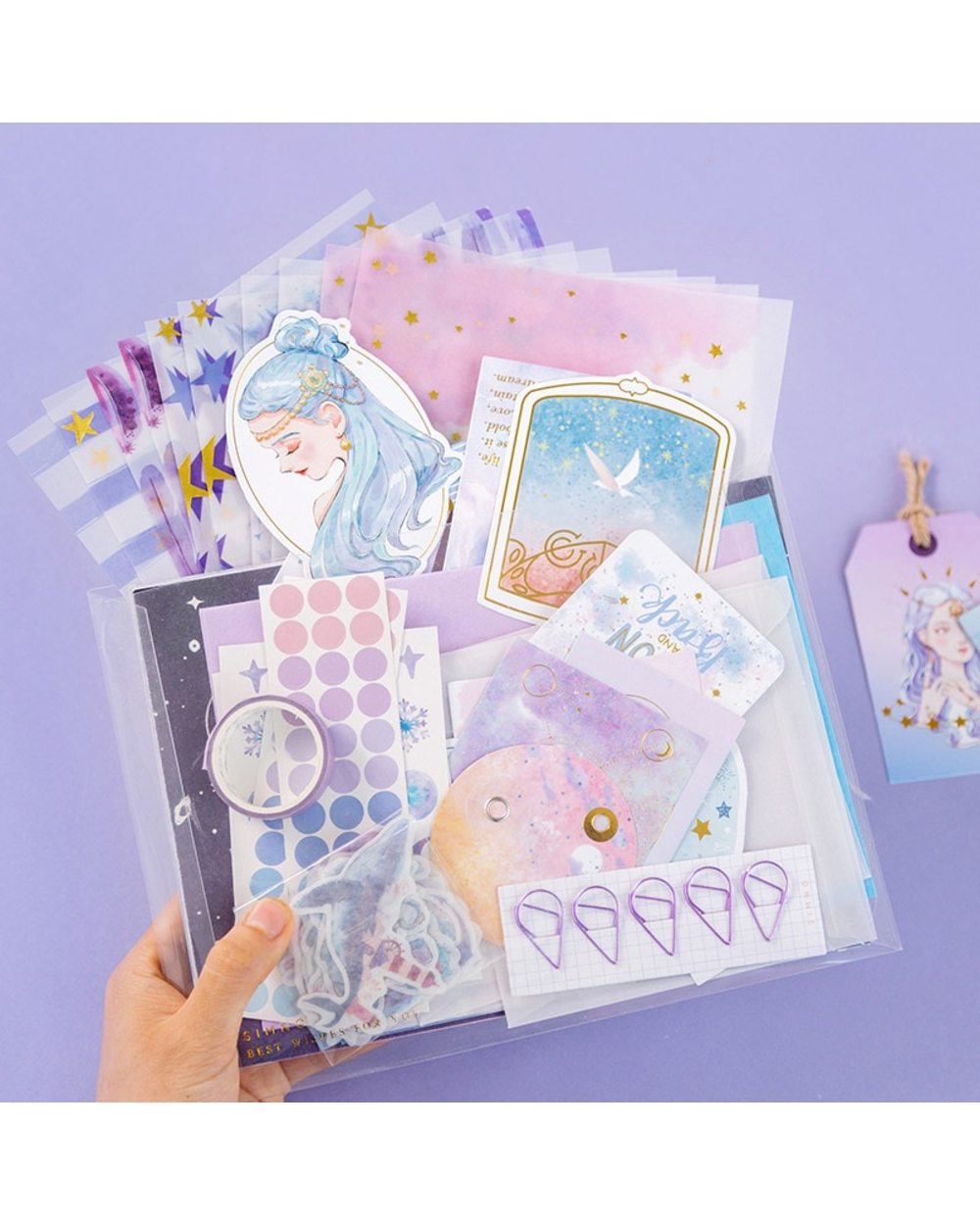 64/107 Pcs Yvaine's Scrapbooking Starter Pack : Paper, Washi Tape, Stickers, Set Writing Paper Cards front-0