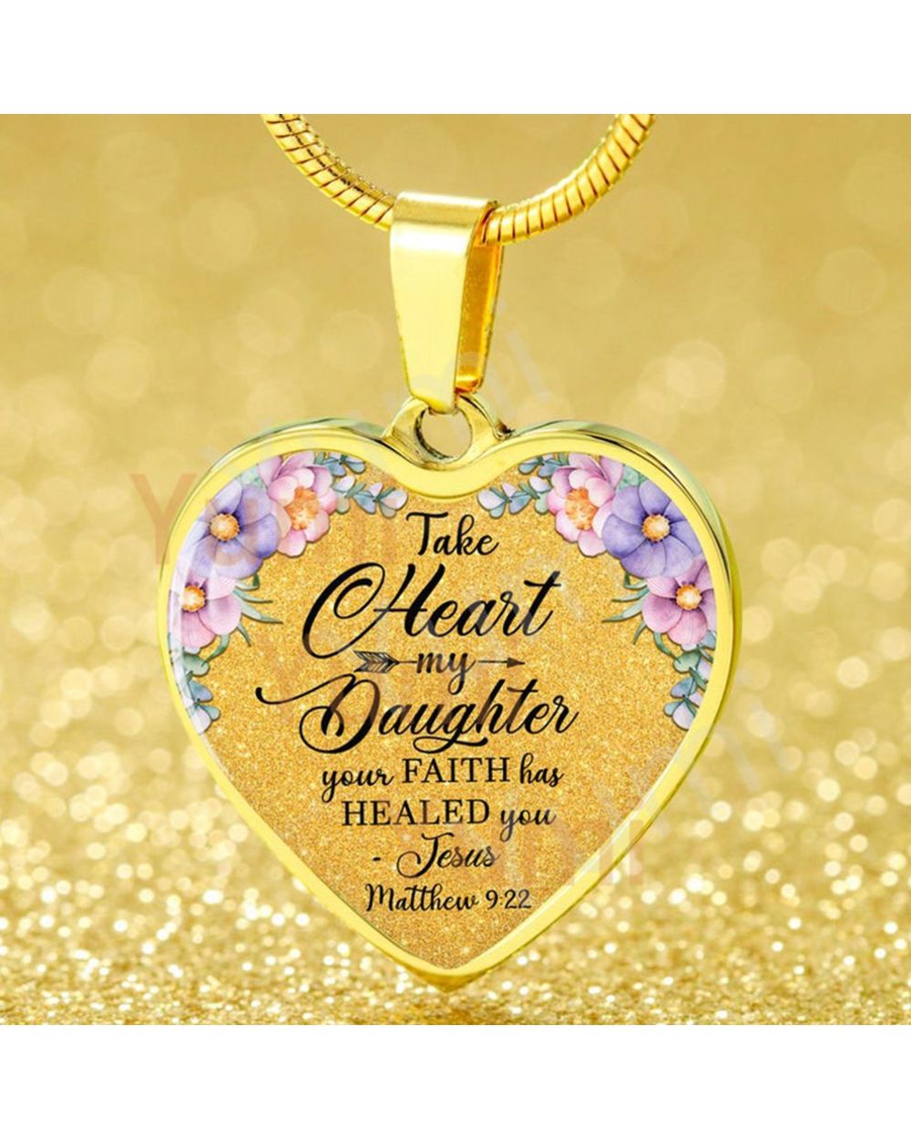 Take Heart My Daughter Your Faith Jesus Heart Shape Pendant Necklace front-3