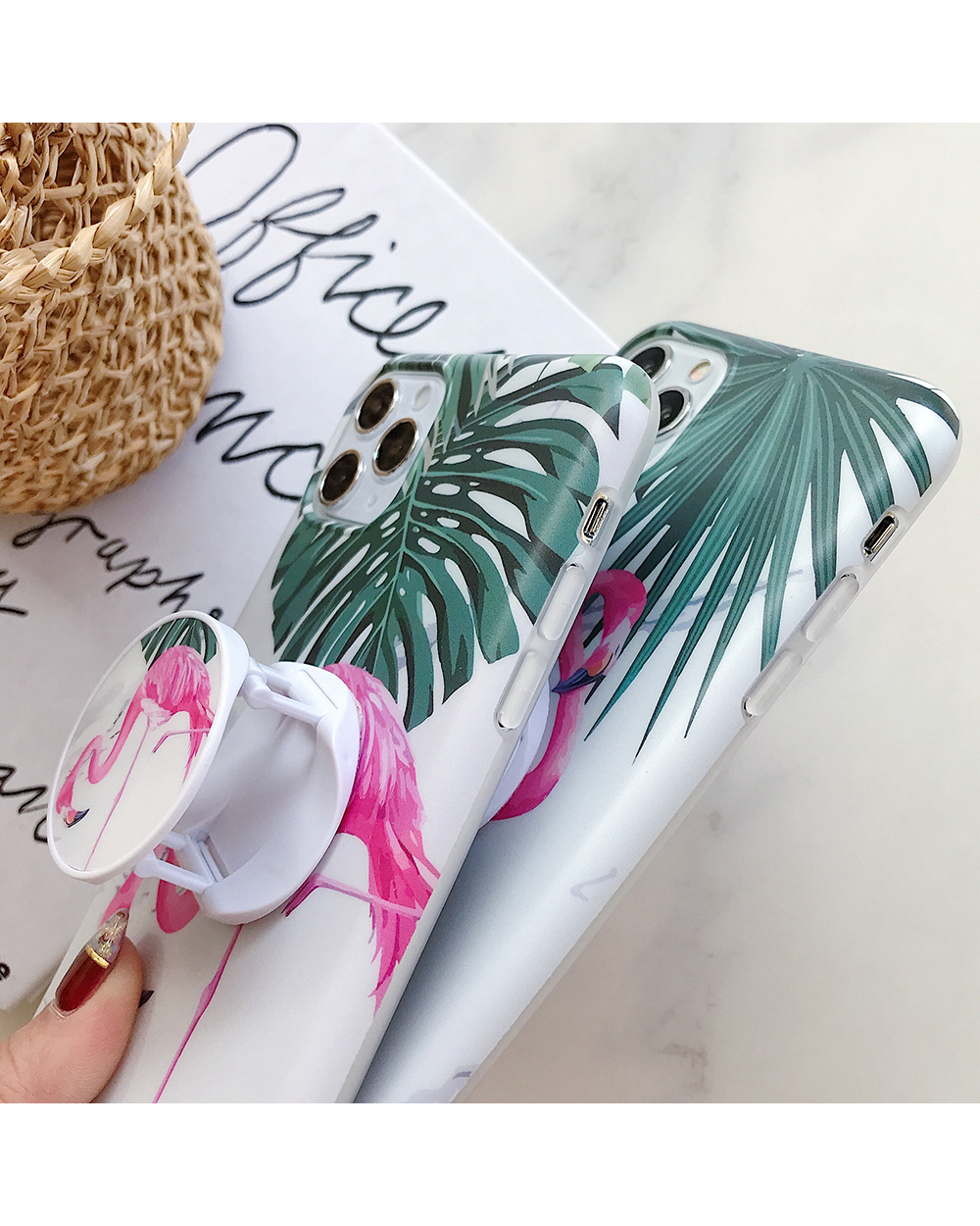 Lovecom Flamingo Banana Leaf Phone Case With Holder For 12 11 Pro Max Xr X Xs Max 7 8 Plus Soft Imd Matte Back Cover front-4