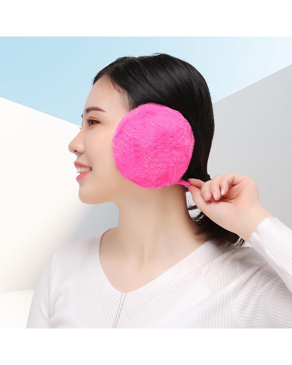 Fashion Solid Color Back Wear Ear Cover Soft Earmuffs Women Thicken Plush Ear Protector Warmer Winter Man Faux Fur Earm front-5